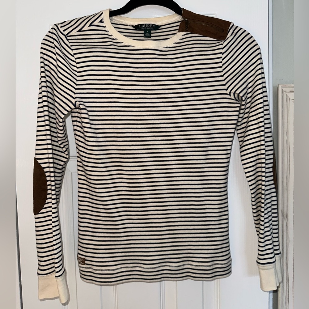 Ralph Lauren Size Medium Long Sleeve Shirt Elbow Patch Faux Suede - Size Small